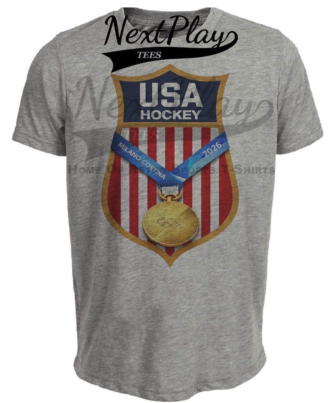 USA Hockey Gold Milano Cortina Winter Olympics Gray Sublimated T-Shirt