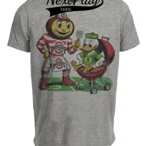 Ohio State Buckeyes vs. Oregon Ducks Retro Rivals Football Artwork Heather Gray Sublimated T-Shirt
