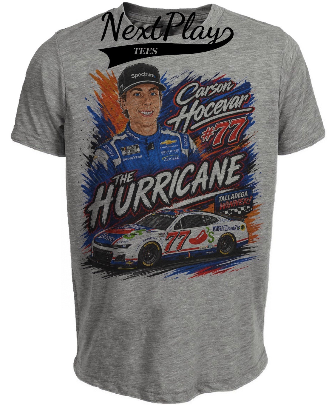 Carson Hocevar The Hurricane Retro Racing Gray Sublimated T-Shirt