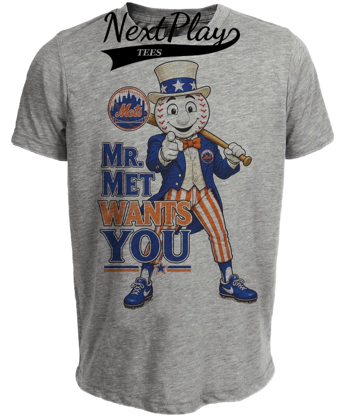 New York Mets Mr. Met Uncle Sam Retro Baseball Gray Sublimated T-Shirt
