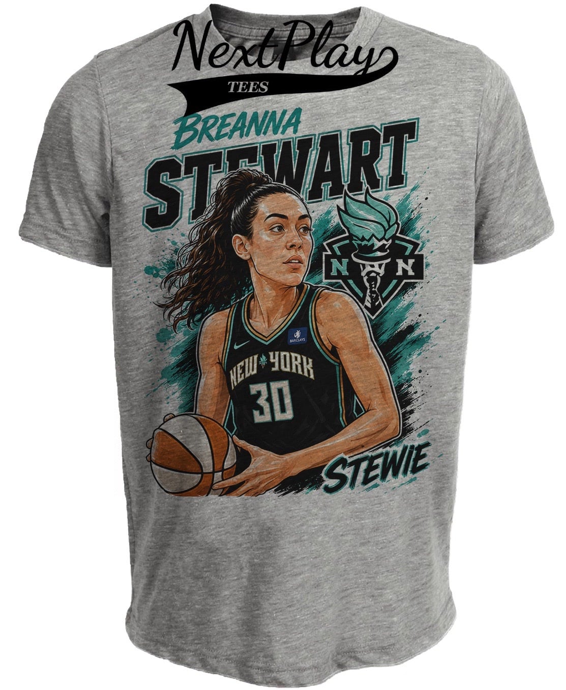 New York Liberty Breanna Stewart Retro Basketball Gray Sublimated T-Shirt