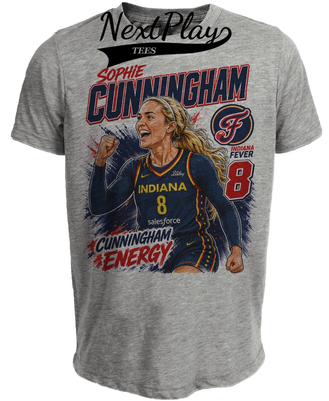 Indiana Fever Sophie Cunningham Retro Basketball Gray Sublimated T-Shirt