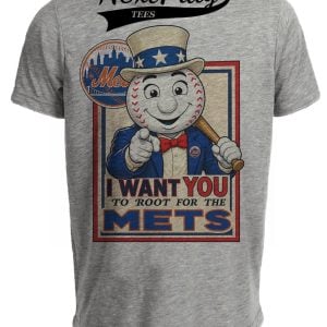 New York Mets Mr. Met Uncle Sam I Want You Retro Baseball Gray Sublimated T-Shirt