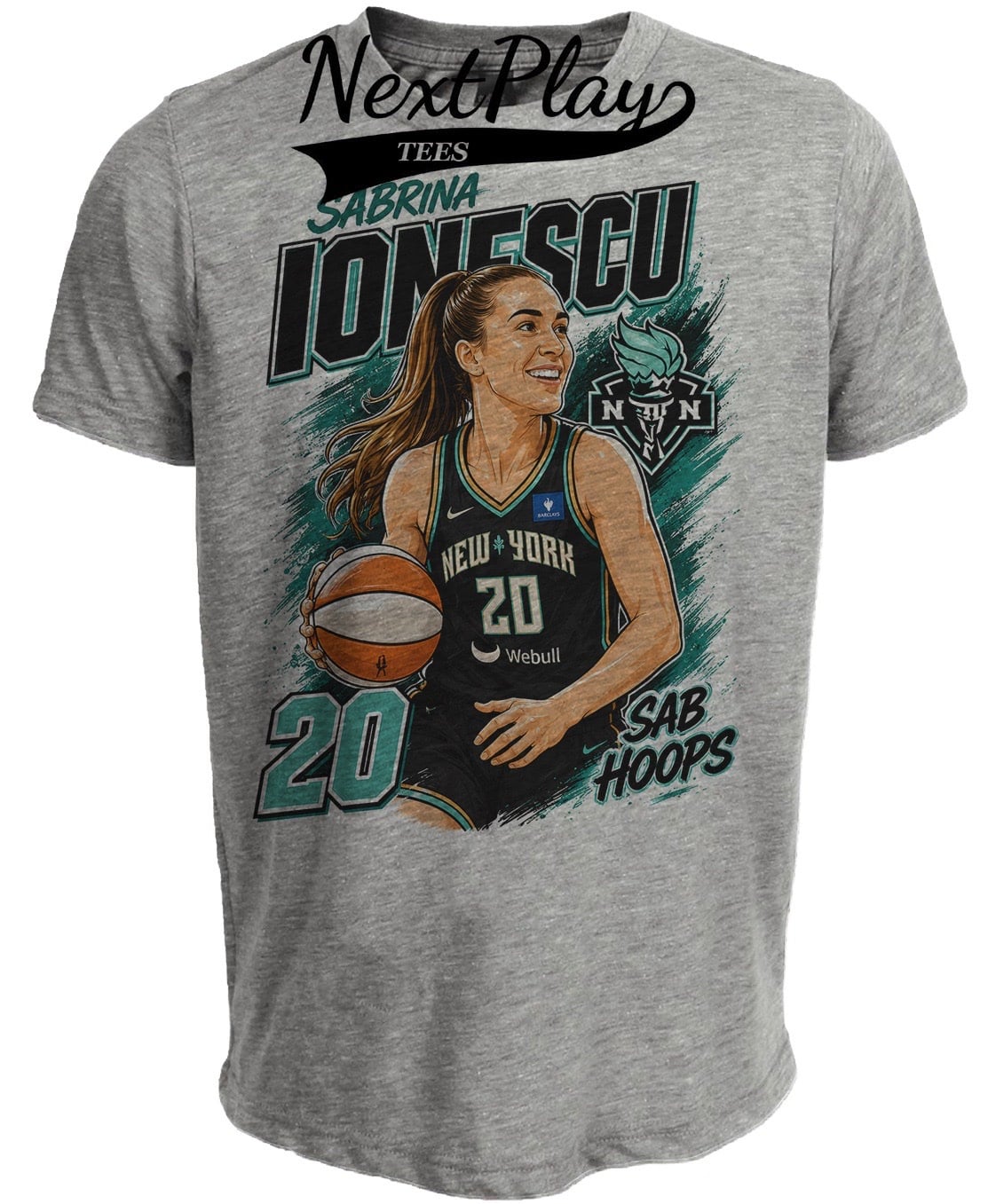 New York Liberty Sabrina Ionescu Retro Basketball Gray Sublimated T-Shirt