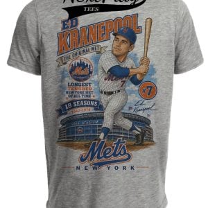 New York Mets Ed Kranepool Caricature Retro Baseball Gray Sublimated T-Shirt