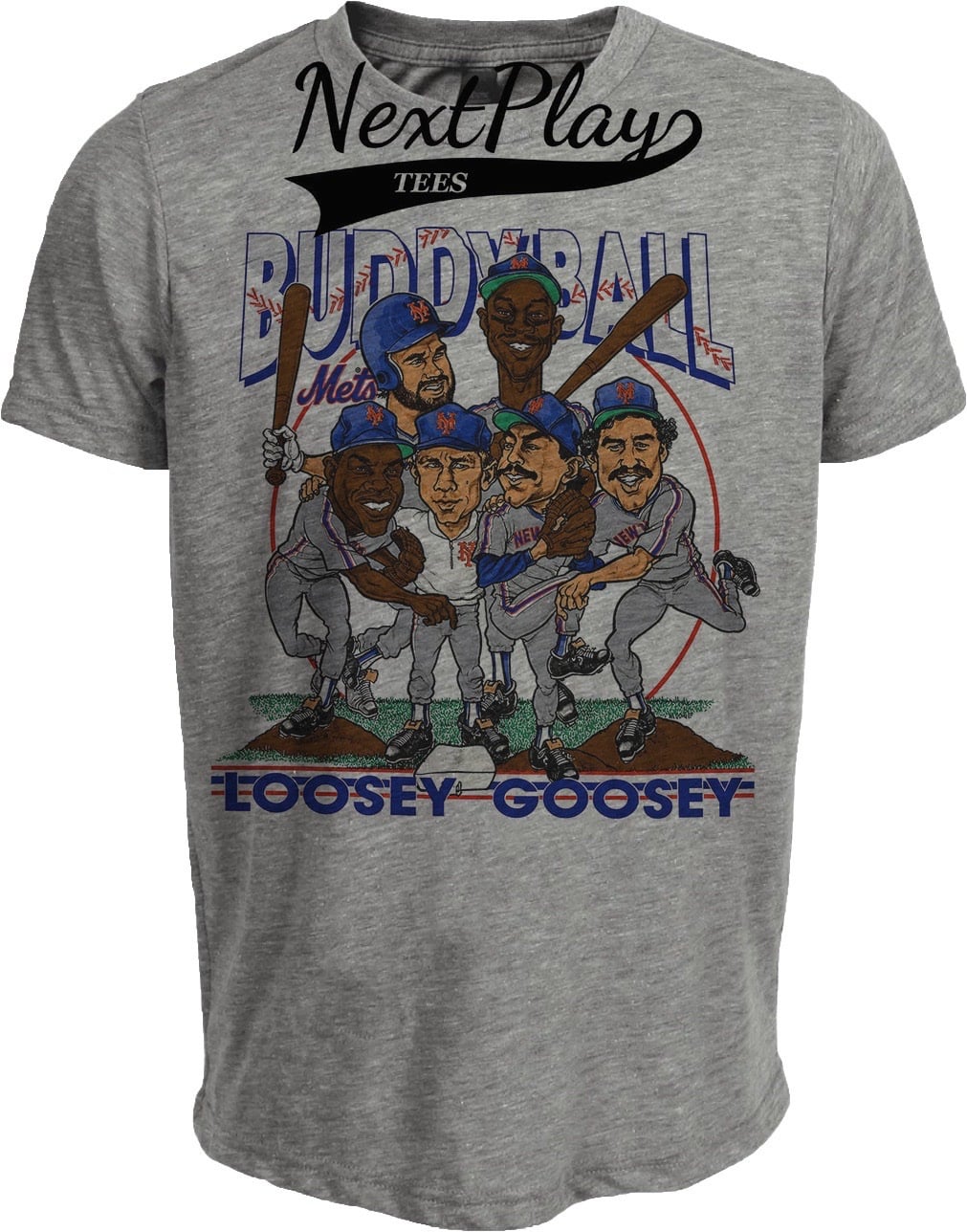 New York Mets Buddy Ball Retro 1986 Baseball Gray Sublimated T-Shirt
