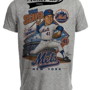 New York Mets Tom Seaver Caricature Retro Baseball Gray Sublimated T-Shirt