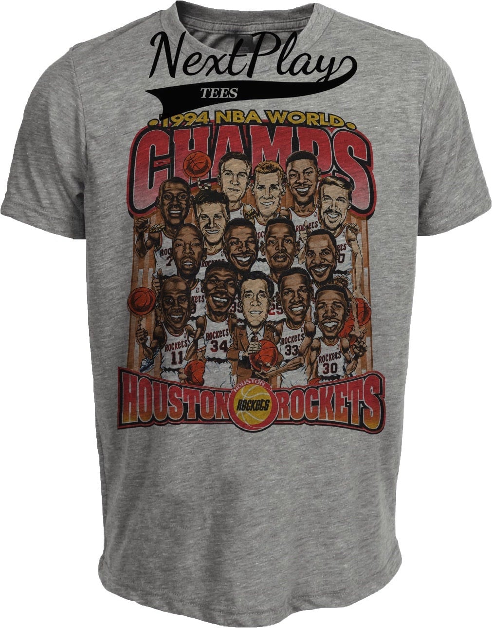 Houston Rockets 1994 World Champs Retro Basketball Gray Sublimated T-Shirt
