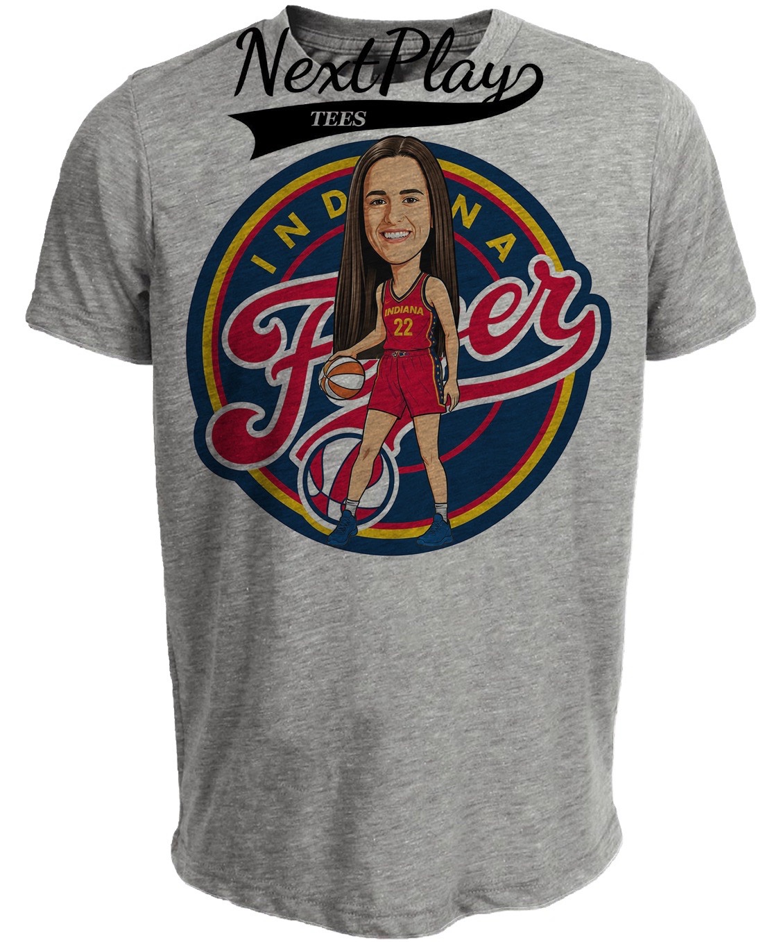 Indiana Fever Caitlin Clark Circle Retro Basketball Gray Sublimated T-Shirt