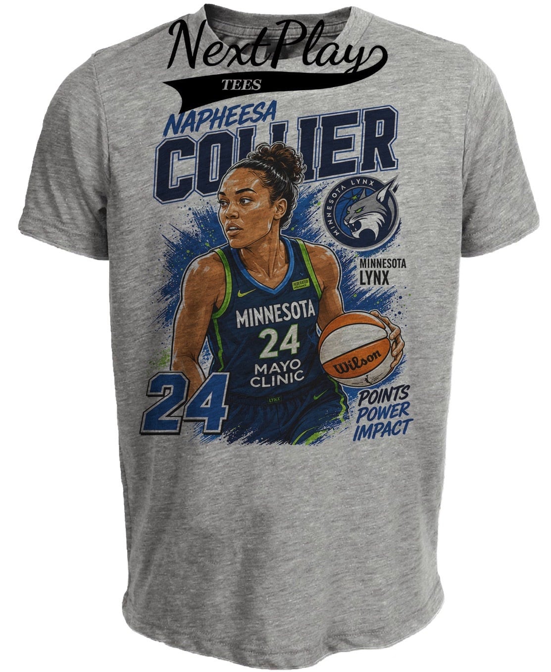 Minnesota Lynx Napheesa Collier Retro Basketball Gray Sublimated T-Shirt