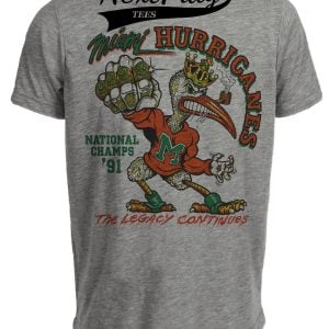 Miami Hurricanes 1991 National Champs Retro Football Gray Sublimated T-Shirt