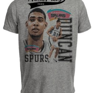 San Antonio Spurs Tim Duncan Retro 1998 Basketball Artwork Gray Sublimated T-Shirt