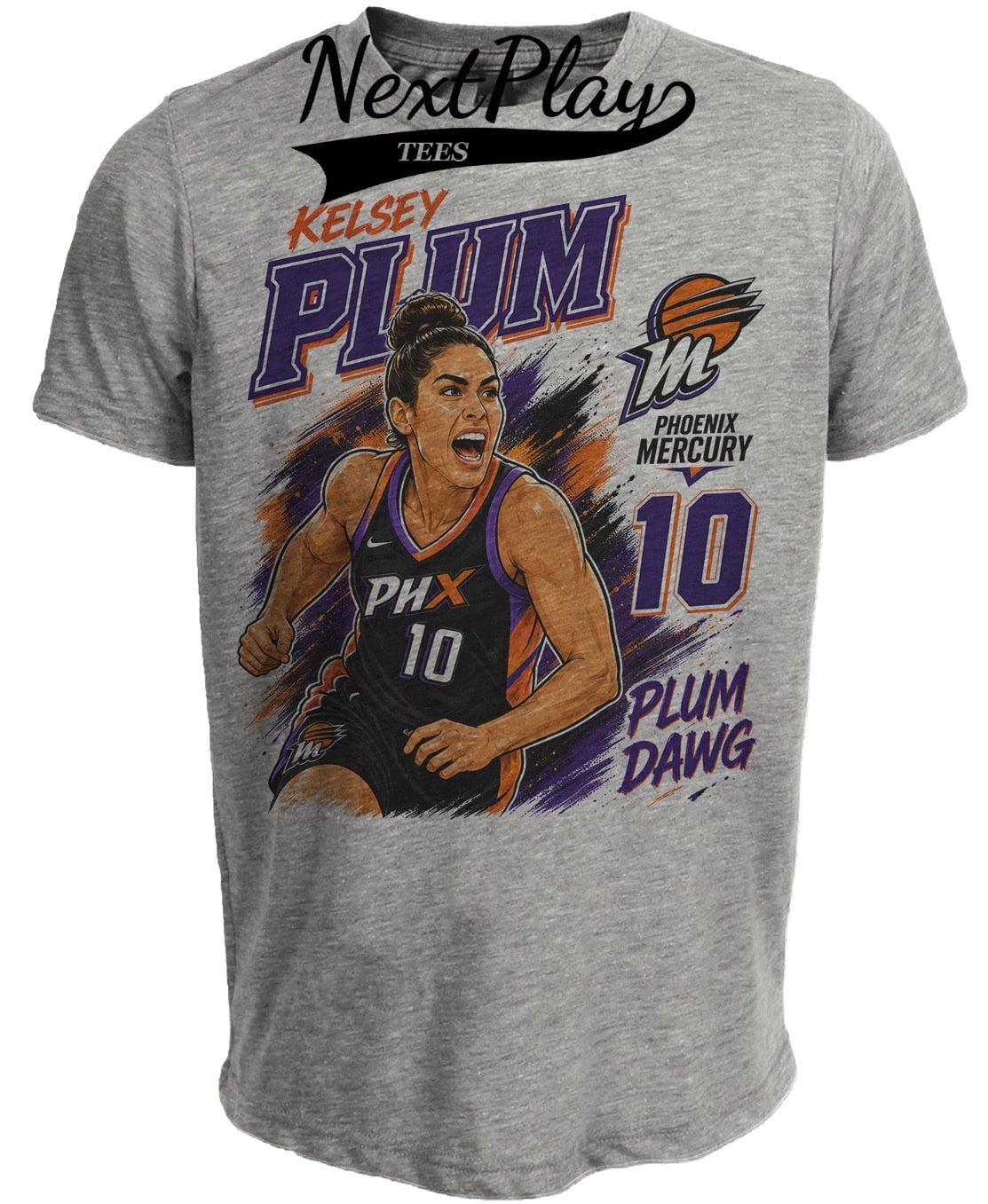 Phoenix Mercury Kelsey Plum Retro Basketball Gray Sublimated T-Shirt