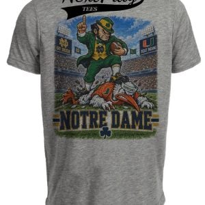 Notre Dame Fighting Irish Leprechaun vs Miami Hurricanes Ibis Retro Rivals Football Gray Sublimated T-Shirt