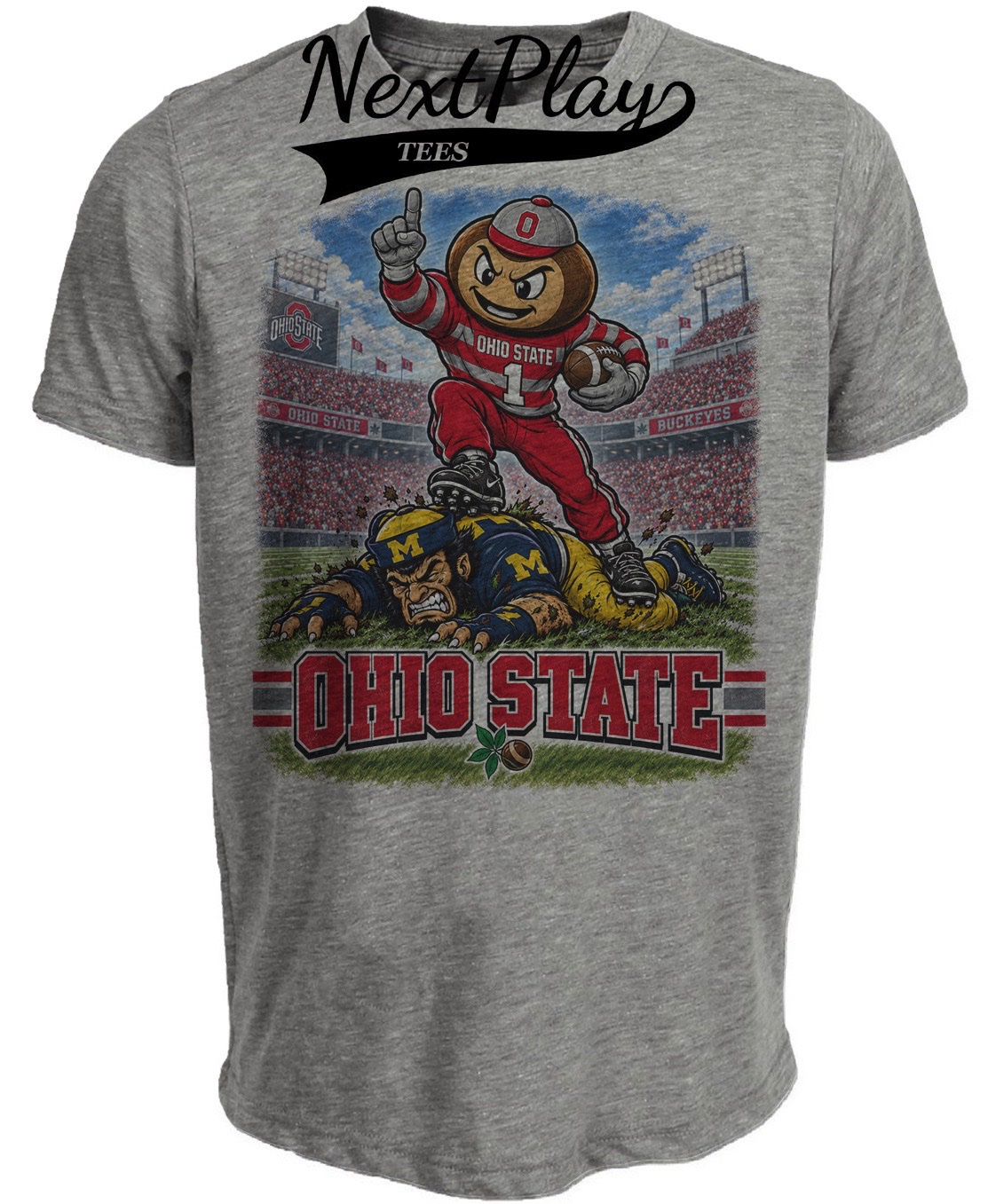 Ohio State Buckeyes Brutus vs Michigan Wolverines Retro Rivals Football Gray Sublimated T-Shirt